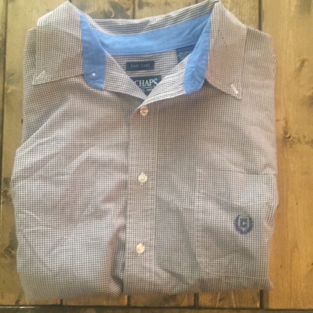 Chaps Button Down Dress Shirt. - Brown & White